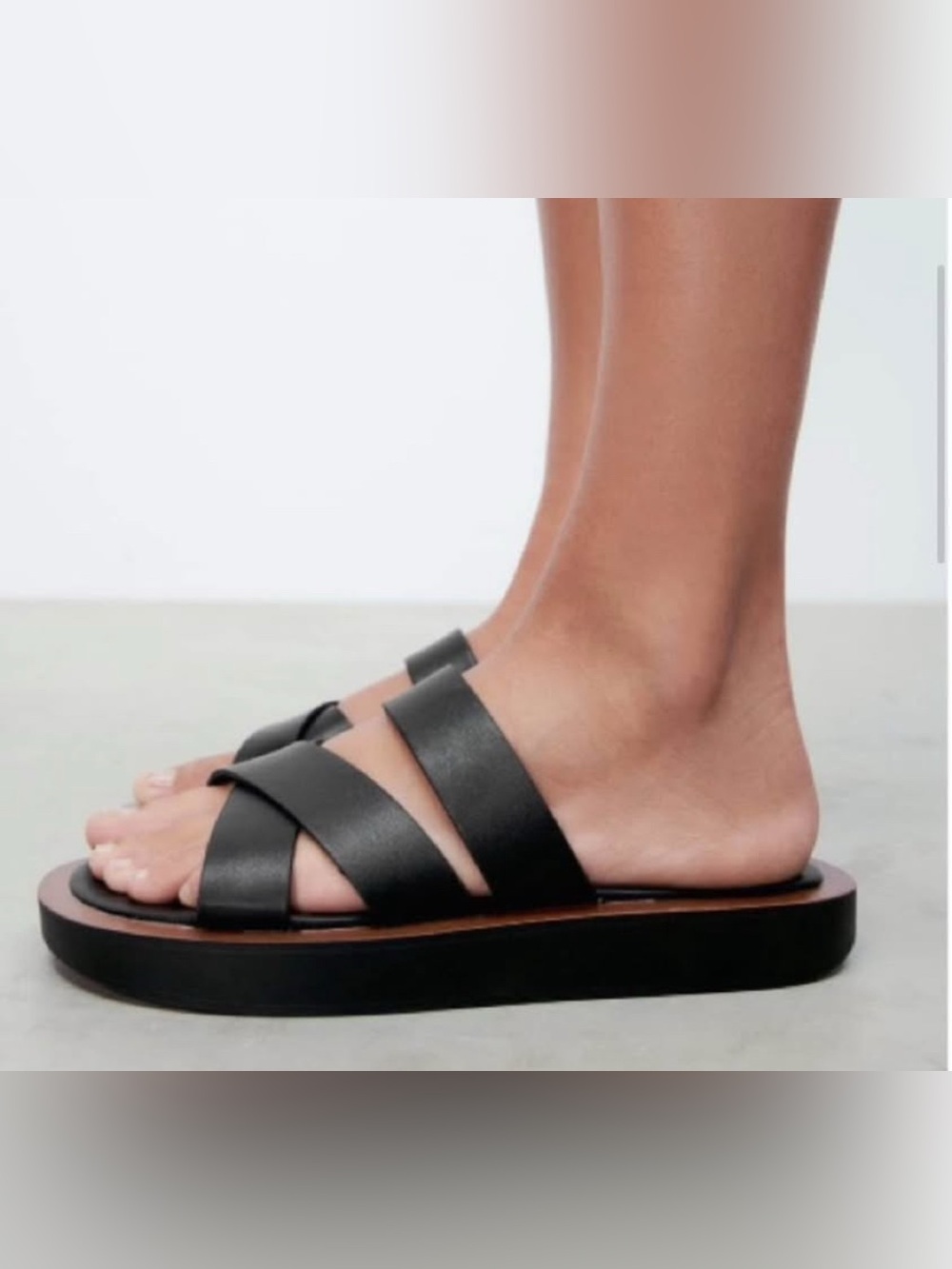 Zara Black Minimal Flat Slide Sandals Size 36/ US 6